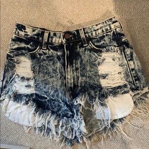 High Waisted Denim Tie Dye Shorts